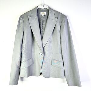 Talbots Blazer Women 10 Grey Silk Sharkskin OneButton Indie Corpcore Y2K NWOT
